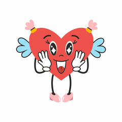 sweet heart of groove with emotion of delight. Retro sticker for Valentine Day on February 14th. cute character for birthday greetings.
