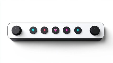 Minimalistic music player bar sticker with play, pause, and next buttons, isolated on white background