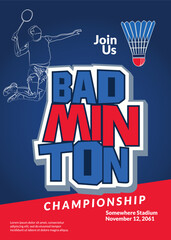 Fototapeta premium Blue and Red Badminton Championship sport Poster