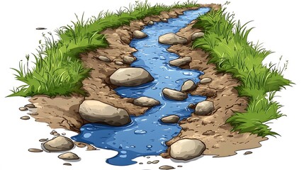 Water pollution icon showing a polluted stream