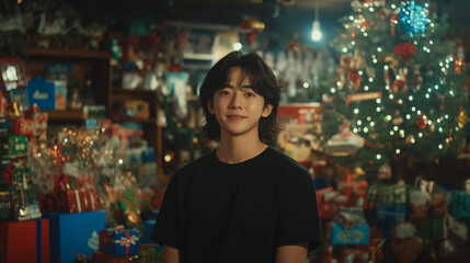 Fototapeta premium Korean, K-pop, idol, boy group, Christmas, happiness, enjoying, party, gifts