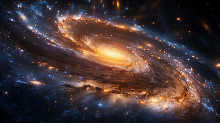 Magnificent spiral galaxy with glowing core and swirling arms, capturing the wonders of the cosmos