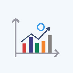 Colorful Bar Chart with Upward Growth Arrow and Circle. Graph and Analytics icons.