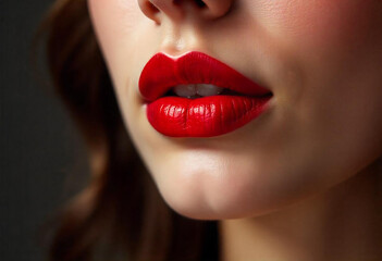 Fototapeta premium A close-up of a woman's attractive lips with red lipstick.
