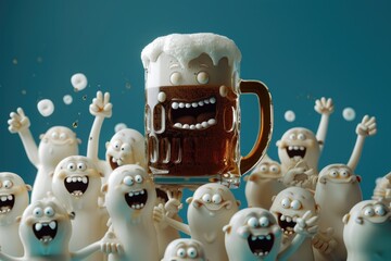 A group of small monsters gathered around a mug of beer, often used in illustrations for fantasy stories or Halloween-themed designs