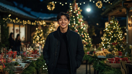 Fototapeta premium Korean, K-pop, idol, boy group, Christmas, happiness, enjoying, party, gifts