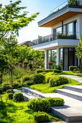 Fototapeta premium House with lawn and trees