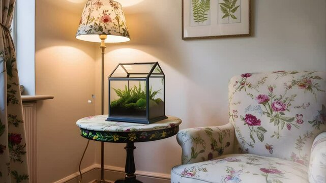 A sofa and plants in an aquarium. Seamless 4K looping timelapse video animation background