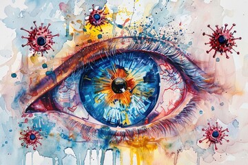 Naklejka premium A detailed view of a painted eye with intricate details and colors