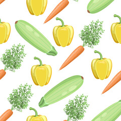 Seamless pattern of carrots, zucchini,paprika on a white background.Vector pattern of vegetables for your design.