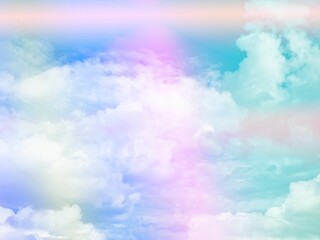 beauty sweet pastel green and orange colorful with fluffy clouds on sky. multi color rainbow image. abstract fantasy growing lights