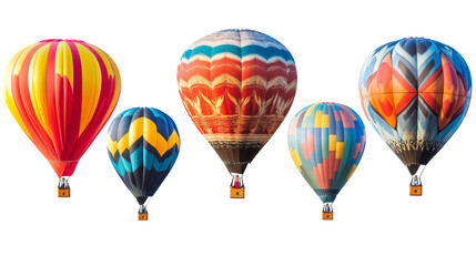 Obraz premium Five hot air balloons of different colors and patterns.on a transparent background. PNG format
