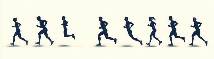 Silhouettes of runners in a running sequence.