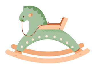 Wooden pony rocking chair isolated on white background. Cute kids toy animal