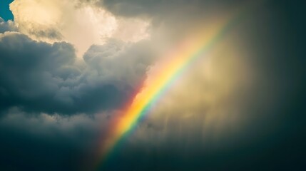 Rainbow Breaking Through Dark Storm Clouds,Symbolizing Resilience and Hope