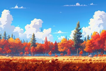 A serene landscape with a field and trees in the background, suitable for use as a backdrop or scenery