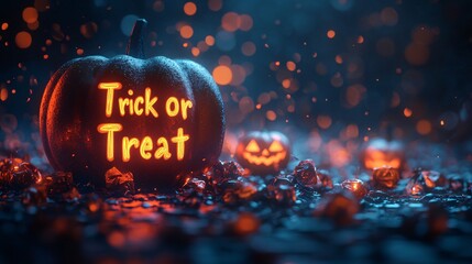 Trick or Treat text poster with pumpkin