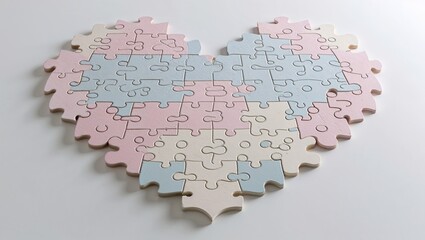 Obraz premium Heart-shaped pastel jigsaw puzzle on white background