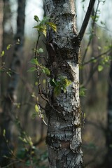Obraz premium Close-up of a tree trunk in a forest environment