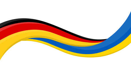 Wavy ribbon banner of Ukraine National flag with Germany National Flag. Unity and cooperation symbol. Logo for charity social events, NGO, sports team, peace summit. Vector illustration.