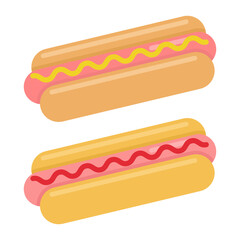 Hot dogs isolated on white background.Hot dog with mustard and ketchup.Vector graphic food icon.