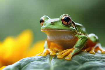 Radiant Frog Portrait: A Stand-Up Display of Vibrant Colors and Glinting Eyes