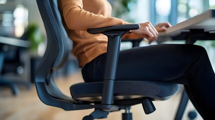 Person Adjusting Office Chair for Comfort and Productivity in Workspace