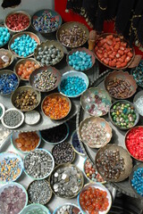 Large assortment of colorful beads for sale in the Arab shuk in Jerusalem, Israel.
