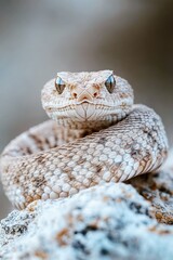 Obraz premium coiled snake on rocky surface, poised and ready to strike