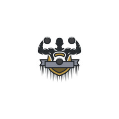 Creative vector fitness bodybuilder gym logo emblem design on white background suitable for athletes, trainers and GYM companies