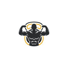 Creative vector fitness bodybuilder gym logo emblem design on white background suitable for athletes, trainers and GYM companies