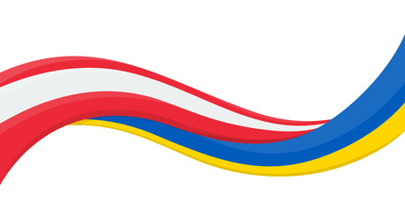 Wavy ribbon banner of Ukraine National flag with Austria National Flag. Unity and cooperation symbol. Logo for charity social events, NGO, sports team, peace summit. Vector illustration.