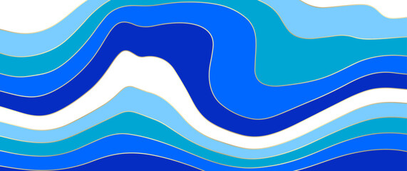 Blue abstract wavy background. Ocean abstract waves vector lines wallpaper. Blue sea illustration for background. Striped swirl pattern. Winter backdrop invitation, flyer, banner and poster. 