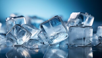 Obraz premium Crystal clear ice cubes scattered