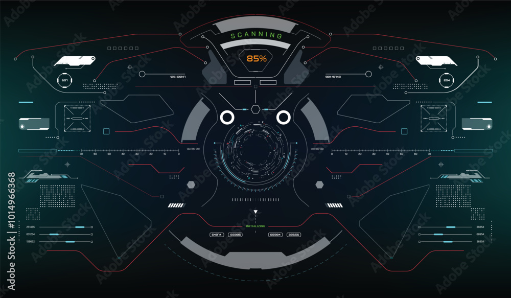 Fototapete HUD Futuristic Interface Screen Design Element. UI Technology Virtual Reality View Display Object Vector.