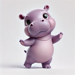 Fototapeta premium a cute pink cartoon hippo character, standing happily with a big smile, surrounded by a playful, fun vibe