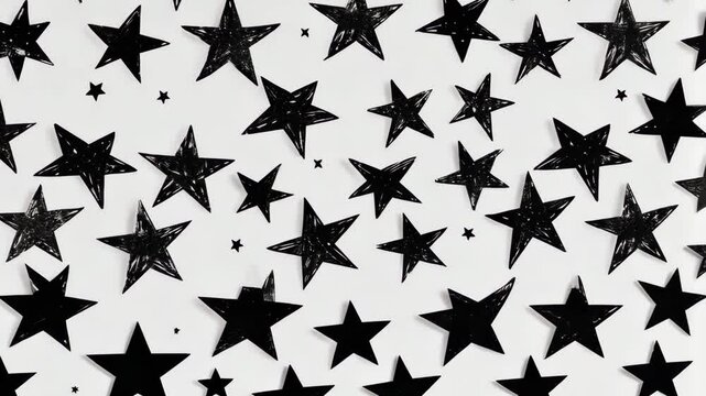 Black and white stars are scattered on a white background