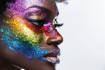 Close-up shot of a woman with glitter makeup, ideal for party or celebration themes