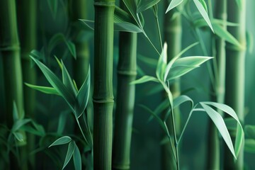 A close-up shot of a bamboo plant with green leaves