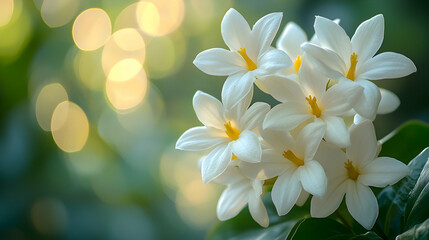 Obraz premium A macro shot of white stephanotis flowers a blurred soft color background