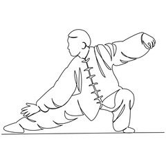 One continuous single drawing line art doodle qigong, chinese, exercise, people, health, sport, concentration, spirituality. Isolated flat illustration hand draw contour on a white background
