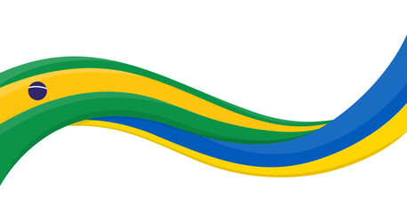 Wavy ribbon banner of Ukraine National flag with Brazil National Flag. Unity and cooperation symbol. Logo for charity social events, NGO, sports team, peace summit. Vector illustration.