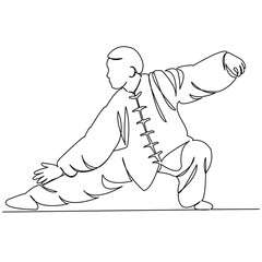One continuous single drawing line art doodle qigong, chinese, exercise, people, health, sport, concentration, spirituality. Isolated flat illustration hand draw contour on a white background

