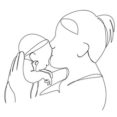 One continuous single drawing line art doodle mother, newborn, baby, woman, parent. Isolated flat illustration hand draw contour on a white background
