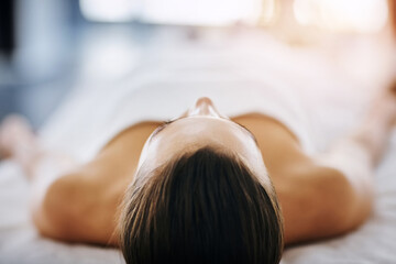 Zen, massage and luxury with woman at spa for skincare therapy, relax and beauty treatment. Detox, holistic healing and salon with person at hotel resort for cosmetics, wellness center and pamper