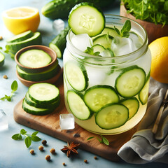 Cucumber Lemon Water Infusion with Fresh Herbs