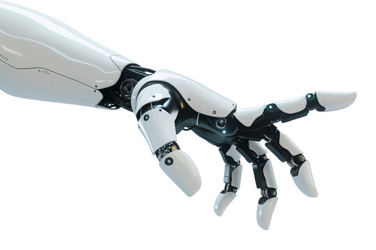 Robot hand close up, artificial intelligence element technology robot futurist cyborg science.	 die cut transparent PNG.