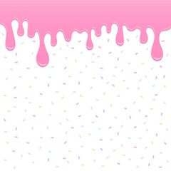 Pink melting icing and pastel sprinkles background