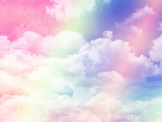 beauty sweet pastel blue and yellow colorful with fluffy clouds on sky. multi color rainbow image. abstract fantasy growing light