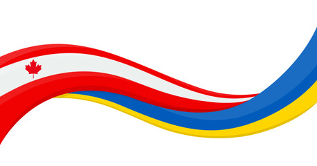 Wavy ribbon banner of Ukraine National flag with Canada National Flag. Unity and cooperation symbol. Logo for charity social events, NGO, sports team, peace summit. Vector illustration.